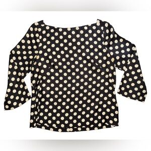 J. Crew 3/4 sleeve Black with White Polka Dot Silk Pullover Blouse